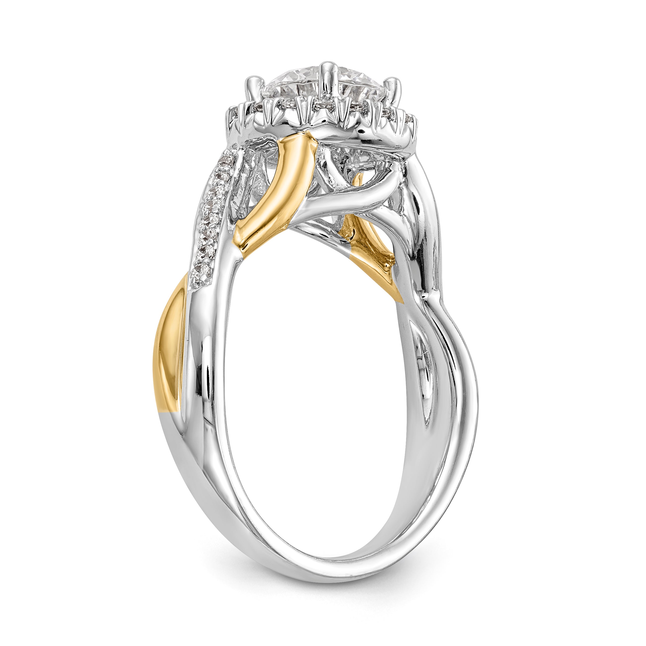 14K Gelb- und Weißgold Verlobungsring mit rundem Zirkonia und Halo