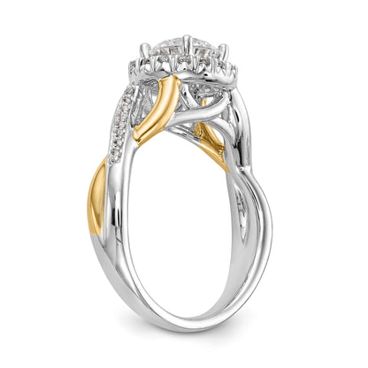 14K Gelb- und Weißgold Verlobungsring mit rundem Zirkonia und Halo