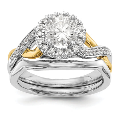 14K Gelb- und Weißgold Verlobungsring mit rundem Zirkonia und Halo