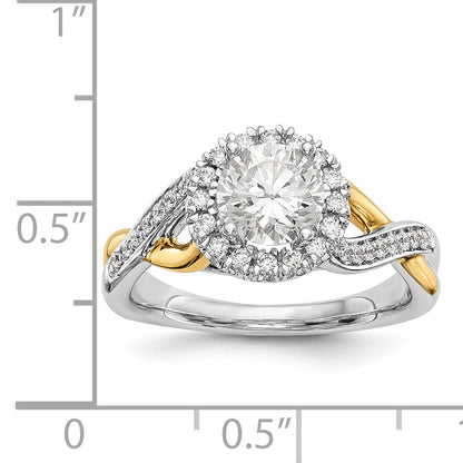 14K Gelb- und Weißgold Verlobungsring mit rundem Zirkonia und Halo