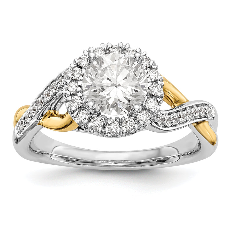 14K Gelb- und Weißgold Verlobungsring mit rundem Zirkonia und Halo