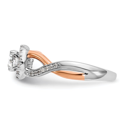 14K Roségold und Weißgold Verlobungsring mit rundem Zirkonia und Halo