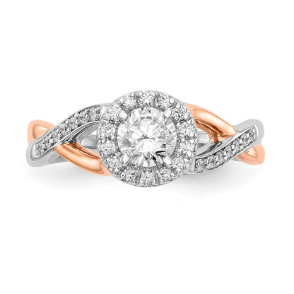 14K Roségold und Weißgold Verlobungsring mit rundem Zirkonia und Halo