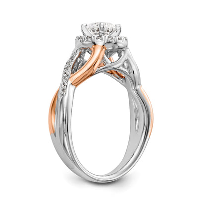 14K Roségold und Weißgold Verlobungsring mit rundem Zirkonia und Halo