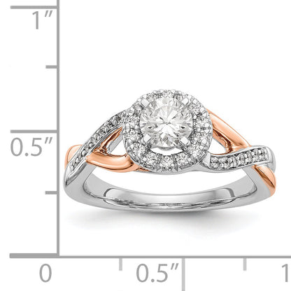 14K Roségold und Weißgold Verlobungsring mit rundem Zirkonia und Halo