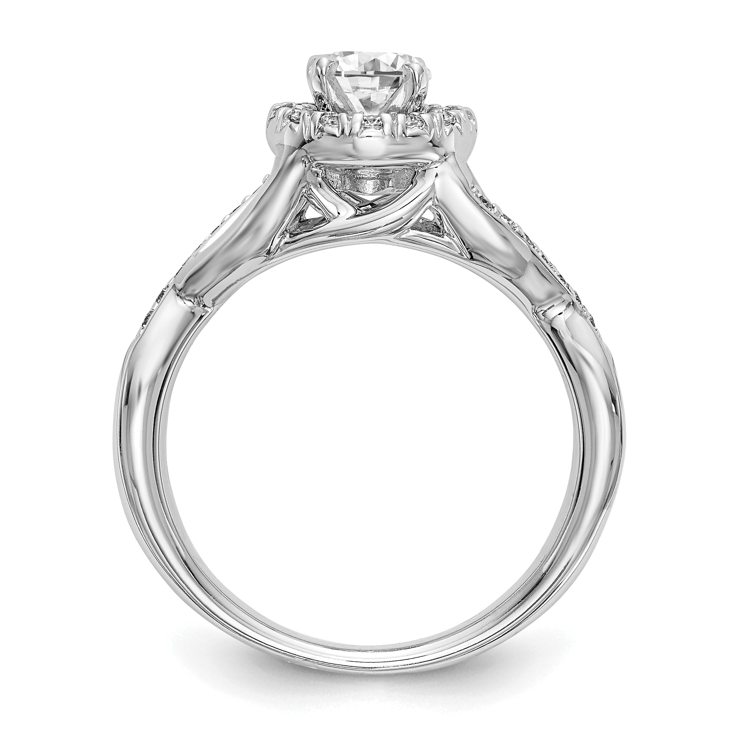 14K Weißgold Verlobungsring mit rundem simuliertem Diamanten und Halo-Fassung