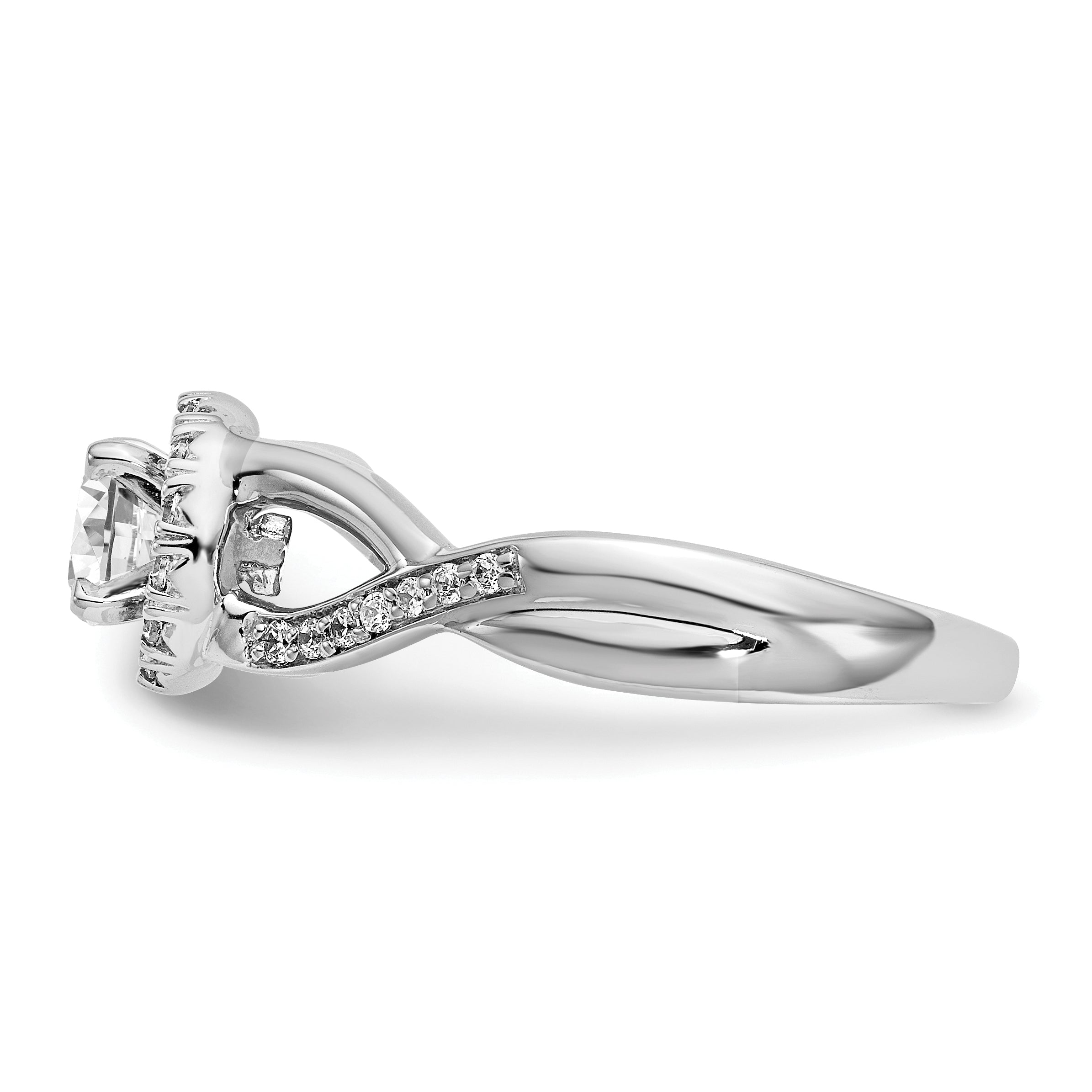 14K Weißgold Verlobungsring mit rundem simuliertem Diamanten und Halo-Fassung