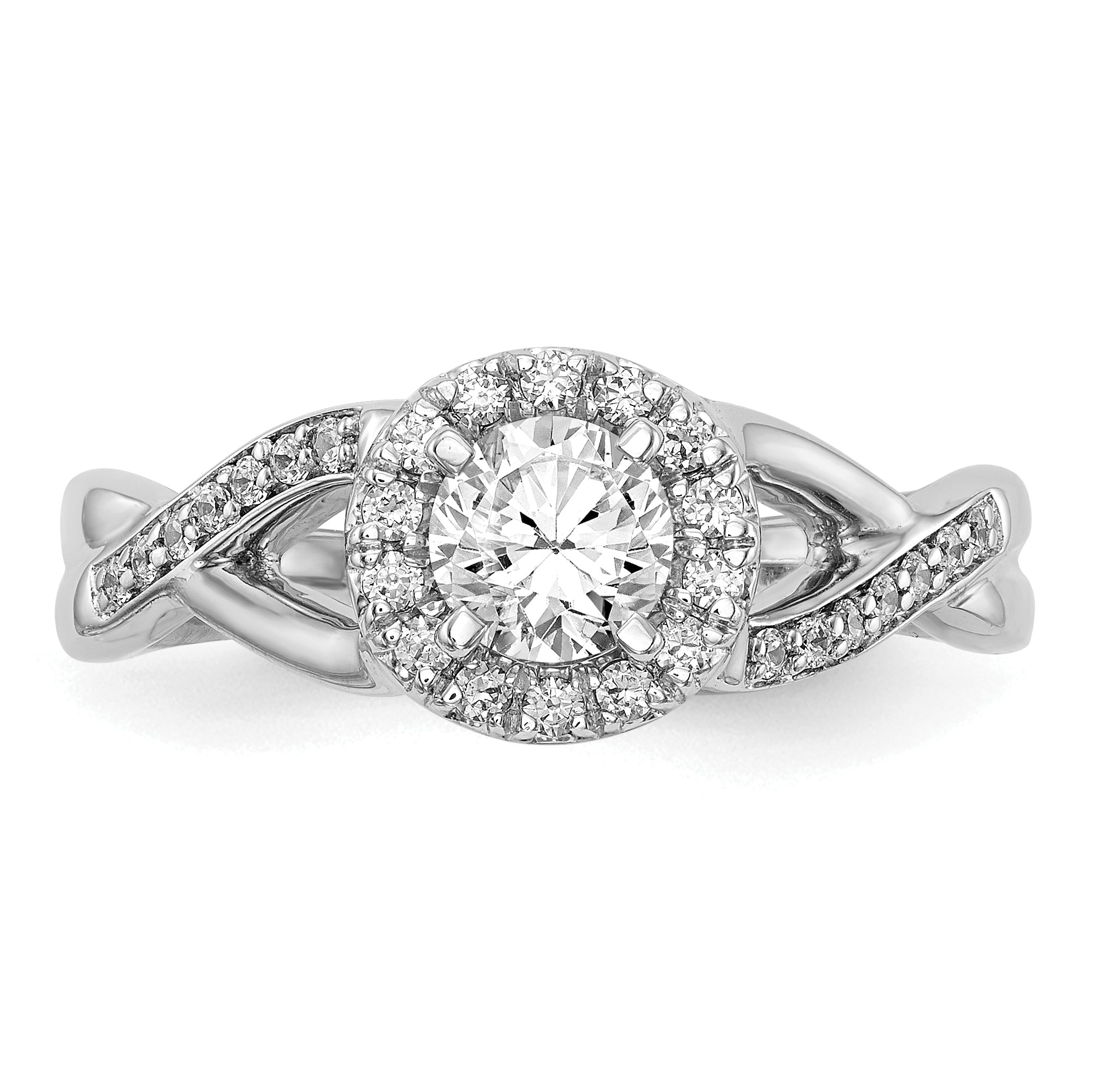 14K Weißgold Verlobungsring mit rundem simuliertem Diamanten und Halo-Fassung