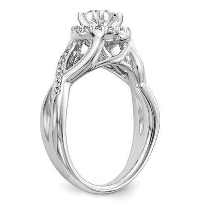 14K Weißgold Verlobungsring mit rundem simuliertem Diamanten und Halo-Fassung