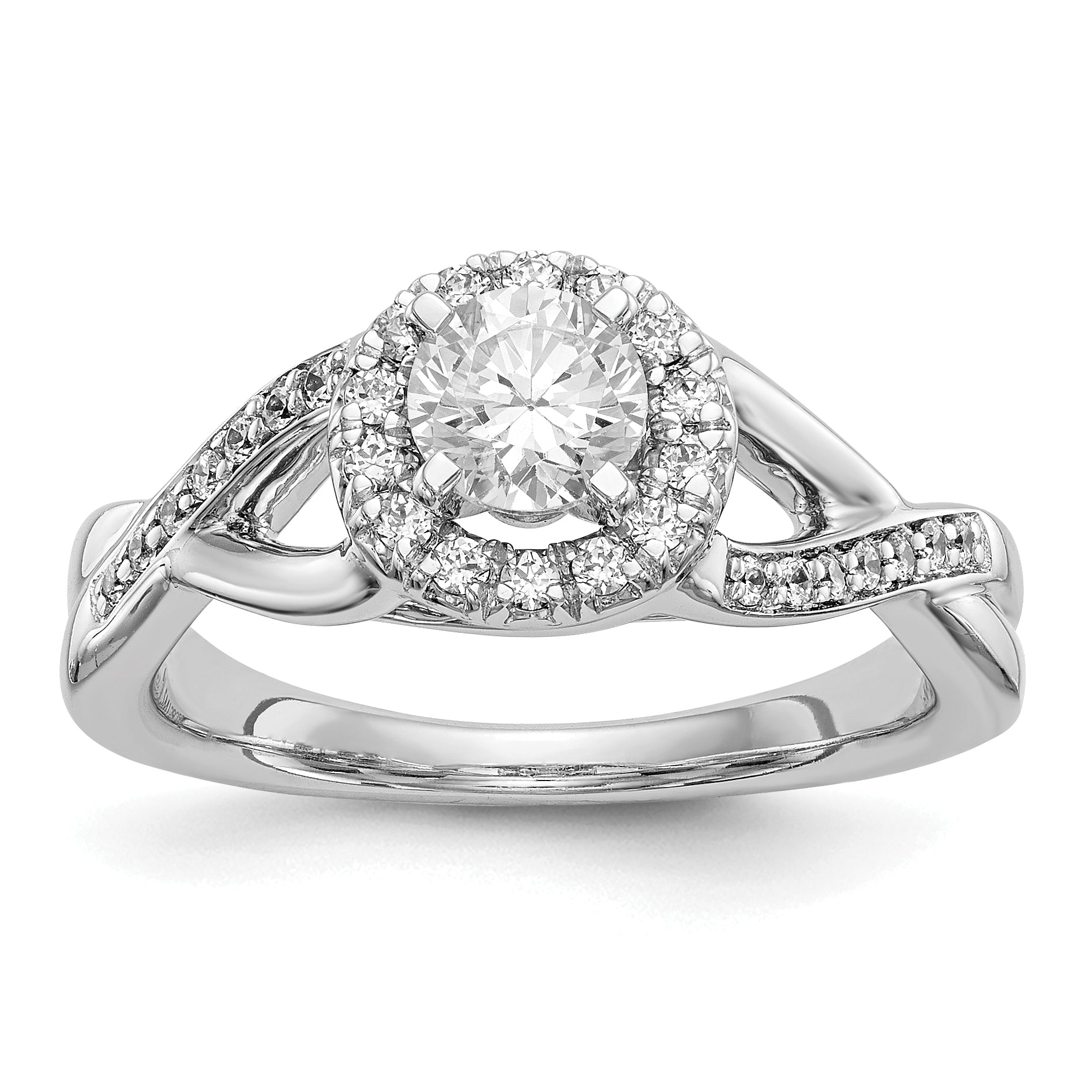 14K Weißgold Verlobungsring mit rundem simuliertem Diamanten und Halo-Fassung