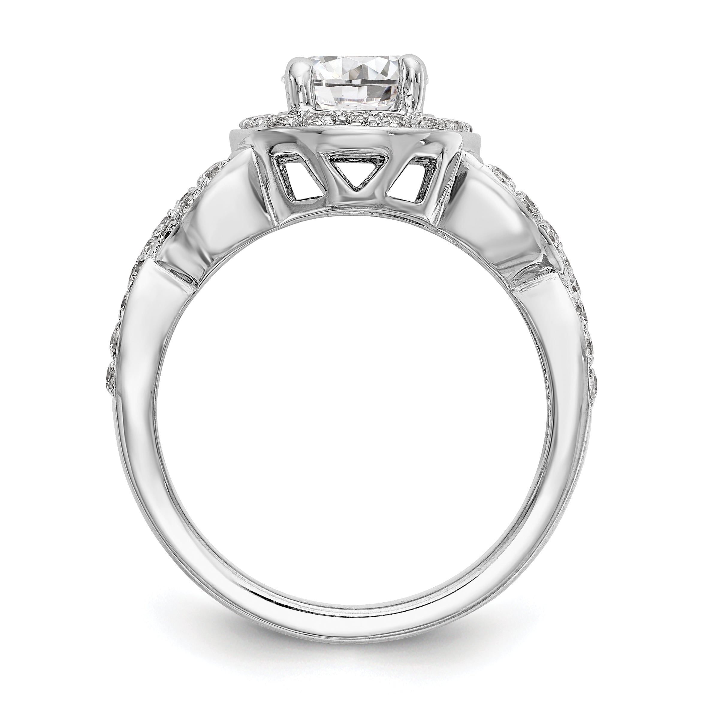 14K Weißgold Verlobungsring mit rundem simuliertem Diamanten und Halo