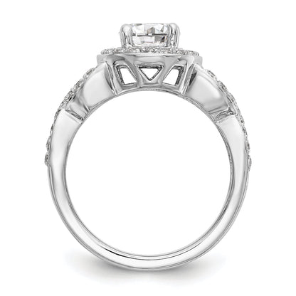 14K Weißgold Verlobungsring mit rundem simuliertem Diamanten und Halo