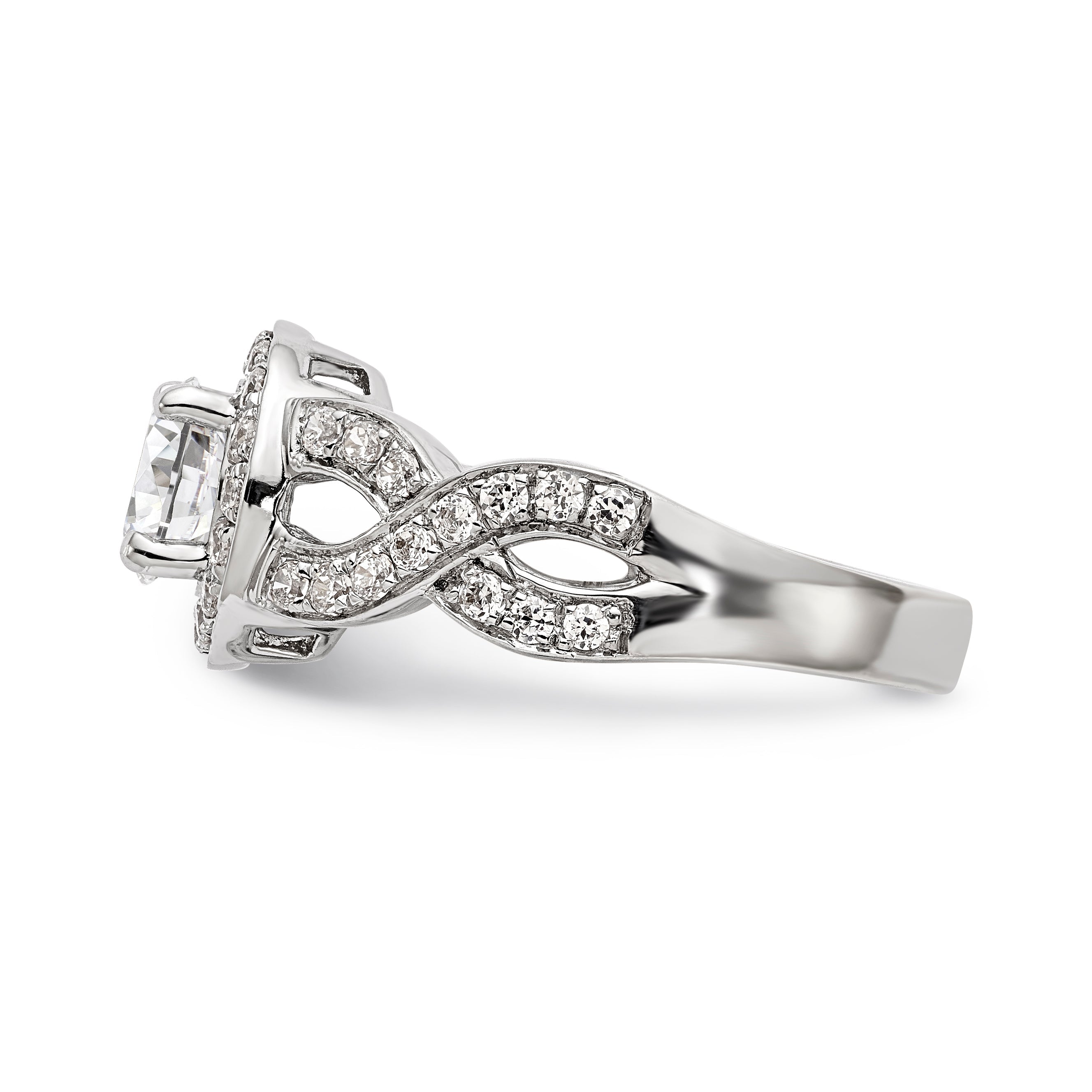 14K Weißgold Verlobungsring mit rundem simuliertem Diamanten und Halo