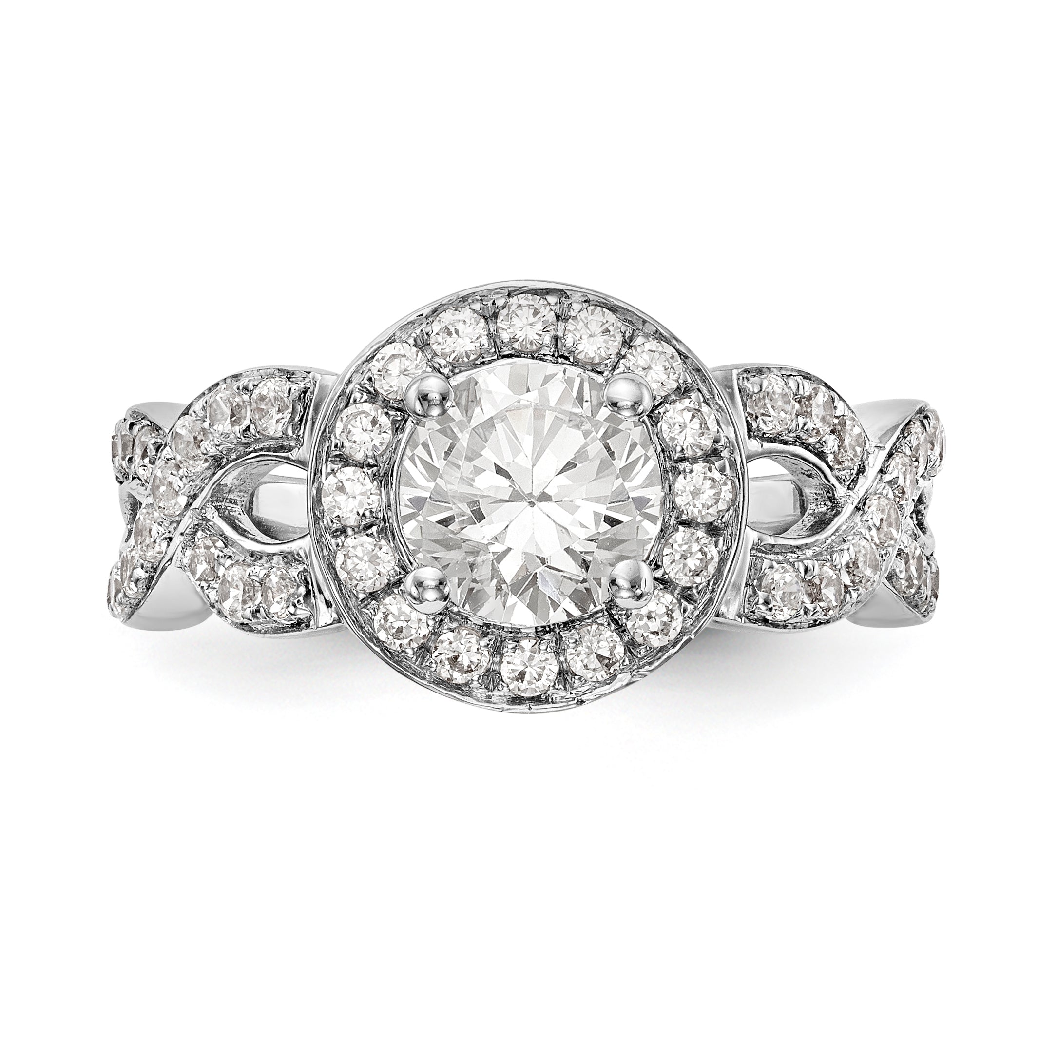 14K Weißgold Verlobungsring mit rundem simuliertem Diamanten und Halo