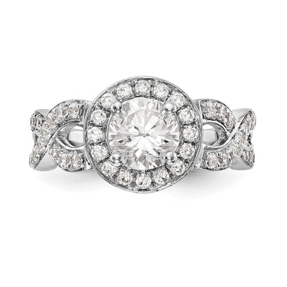 14K Weißgold Verlobungsring mit rundem simuliertem Diamanten und Halo