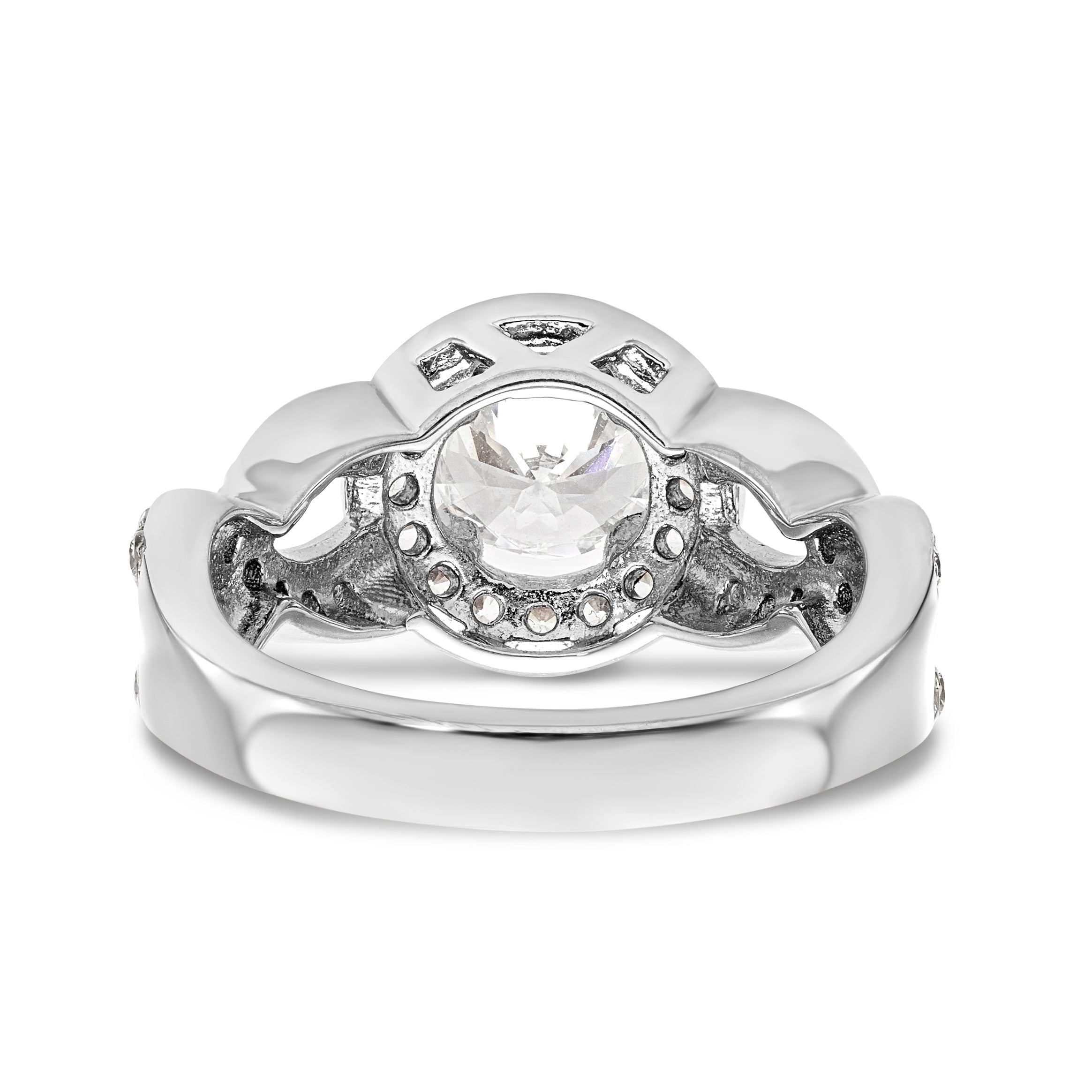 14K Weißgold Verlobungsring mit rundem simuliertem Diamanten und Halo