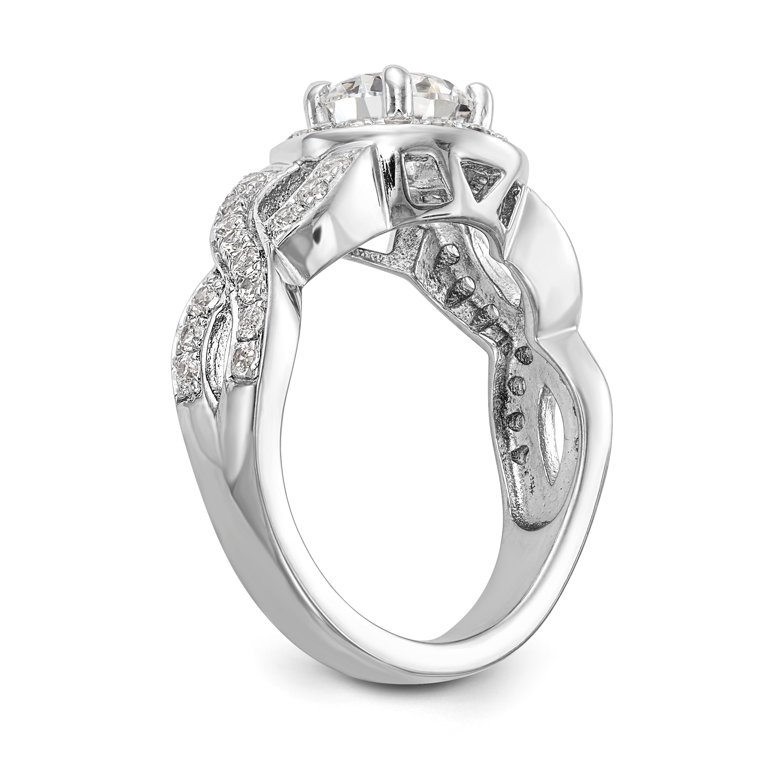 14K Weißgold Verlobungsring mit rundem simuliertem Diamanten und Halo