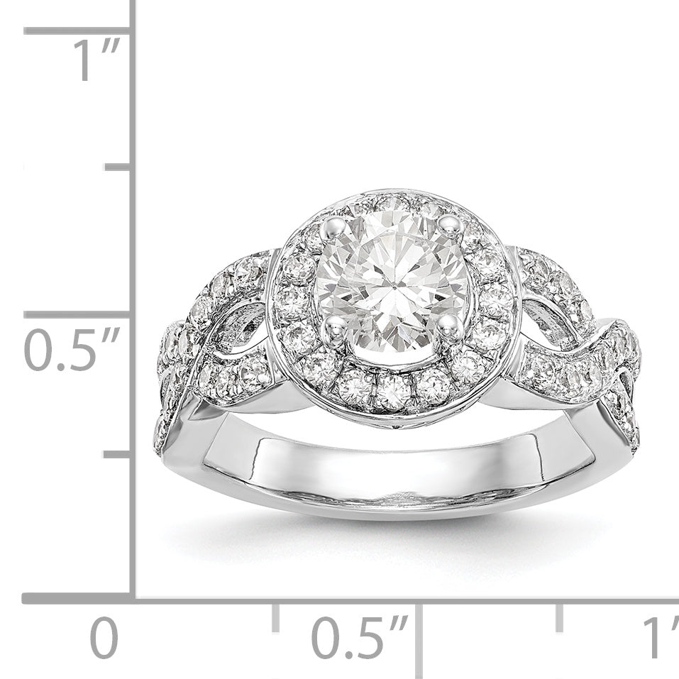 14K Weißgold Verlobungsring mit rundem simuliertem Diamanten und Halo