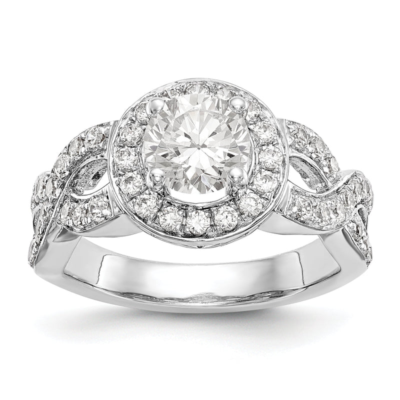 14K Weißgold Verlobungsring mit rundem simuliertem Diamanten und Halo