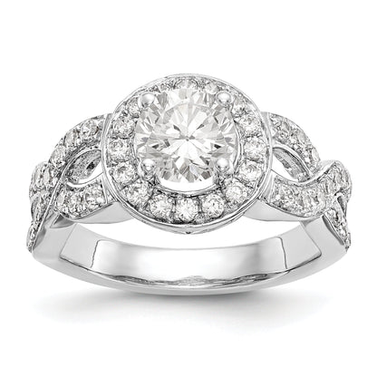 14K Weißgold Verlobungsring mit rundem simuliertem Diamanten und Halo