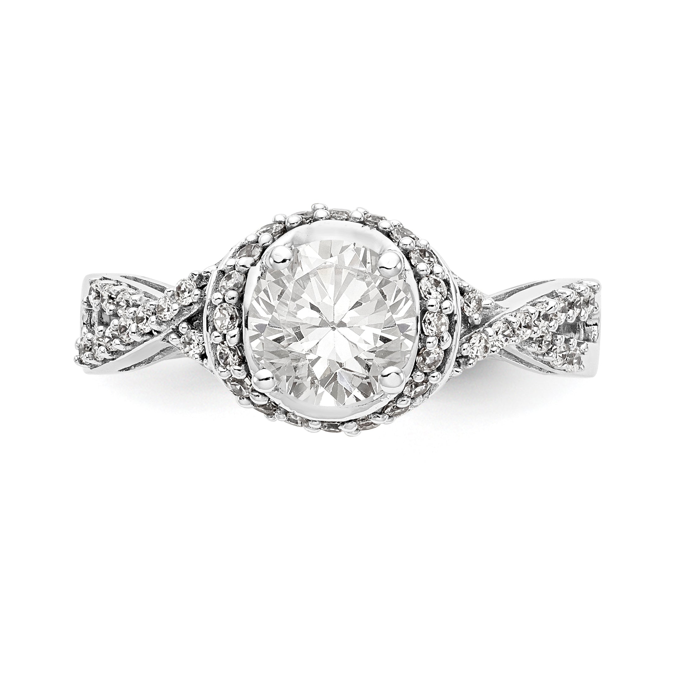 14K Weißgold Verlobungsring mit rundem simuliertem Diamanten und Halo