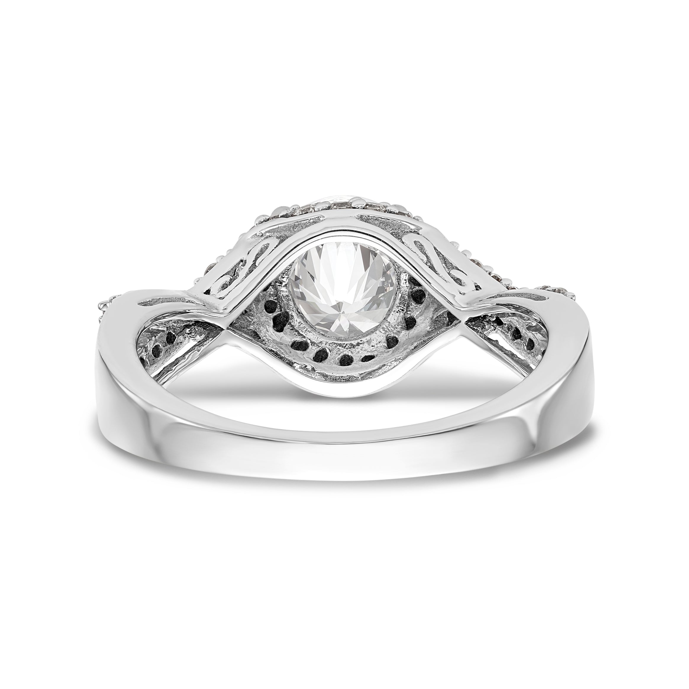 14K Weißgold Verlobungsring mit rundem simuliertem Diamanten und Halo