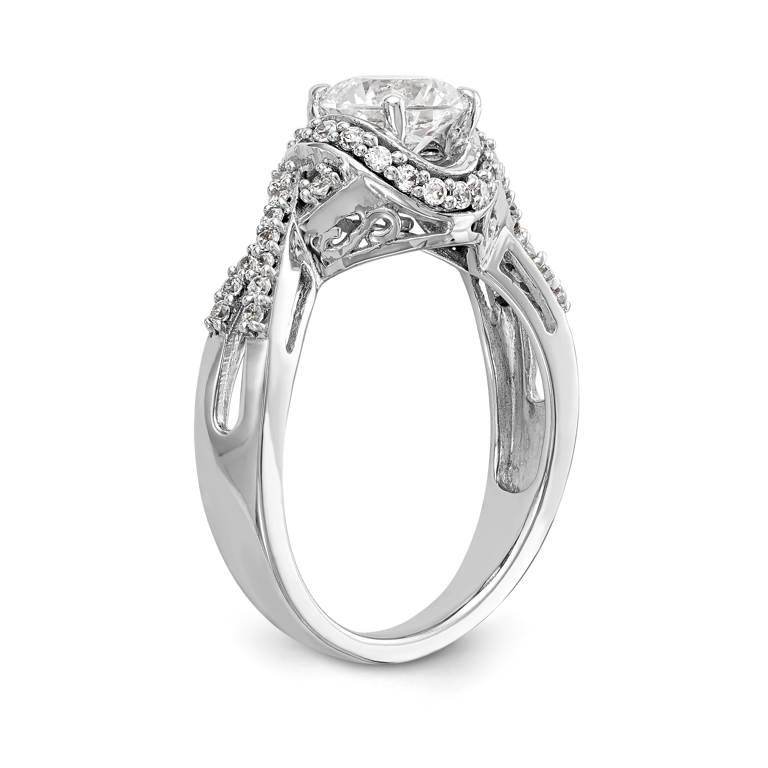 14K Weißgold Verlobungsring mit rundem simuliertem Diamanten und Halo