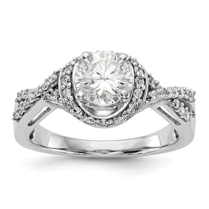 14K Weißgold Verlobungsring mit rundem simuliertem Diamanten und Halo
