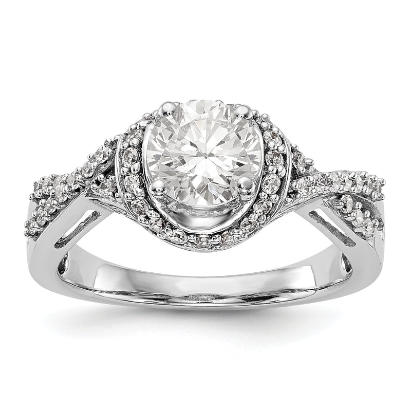 14K Weißgold Verlobungsring mit rundem simuliertem Diamanten und Halo