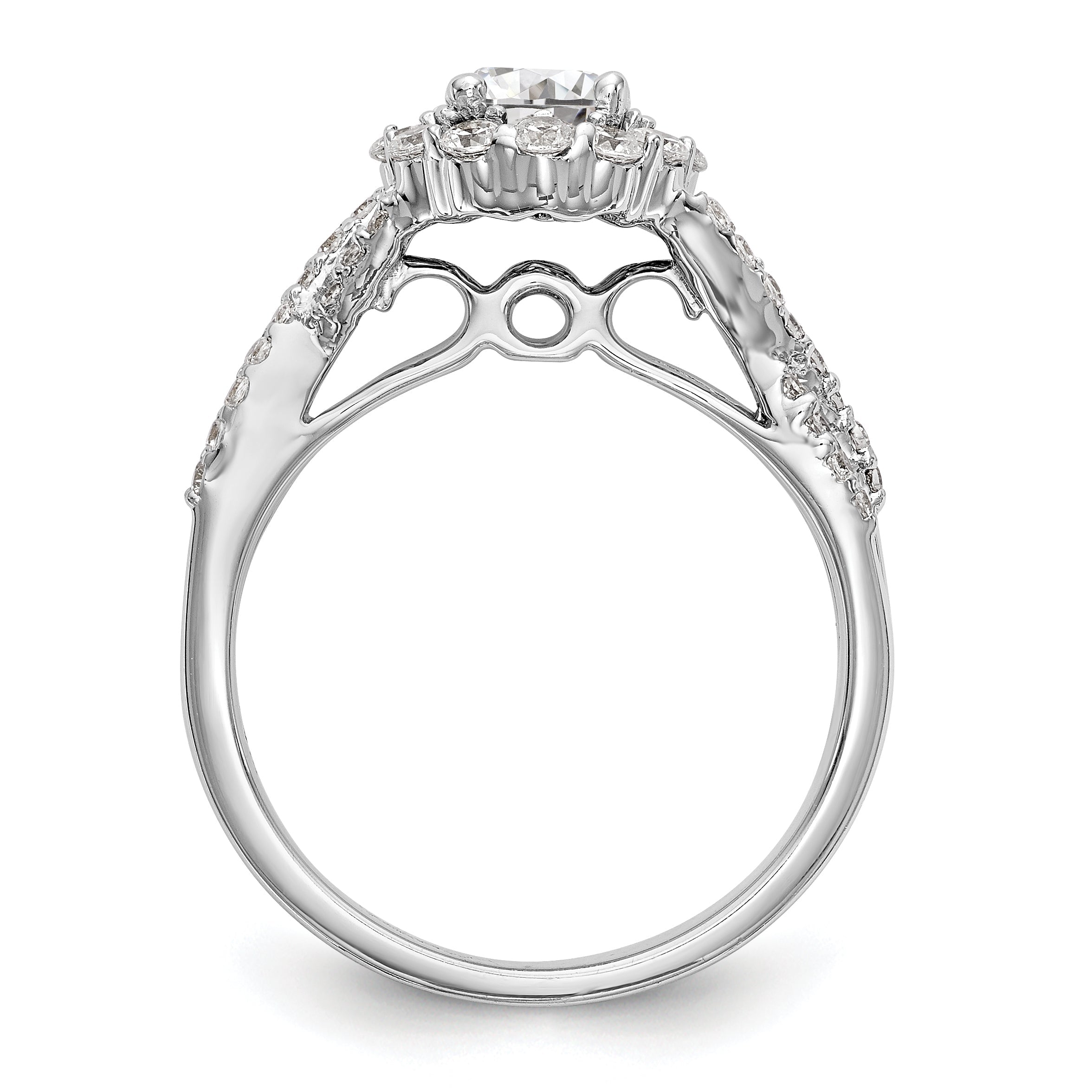 14K Weißgold Verlobungsring mit rundem simuliertem Diamanten und Halo