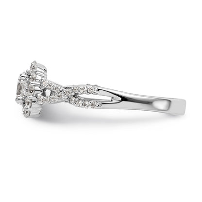 14K Weißgold Verlobungsring mit rundem simuliertem Diamanten und Halo