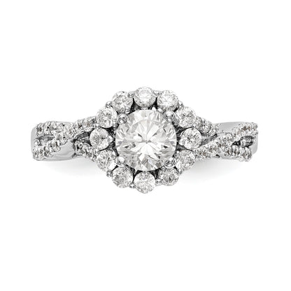 14K Weißgold Verlobungsring mit rundem simuliertem Diamanten und Halo