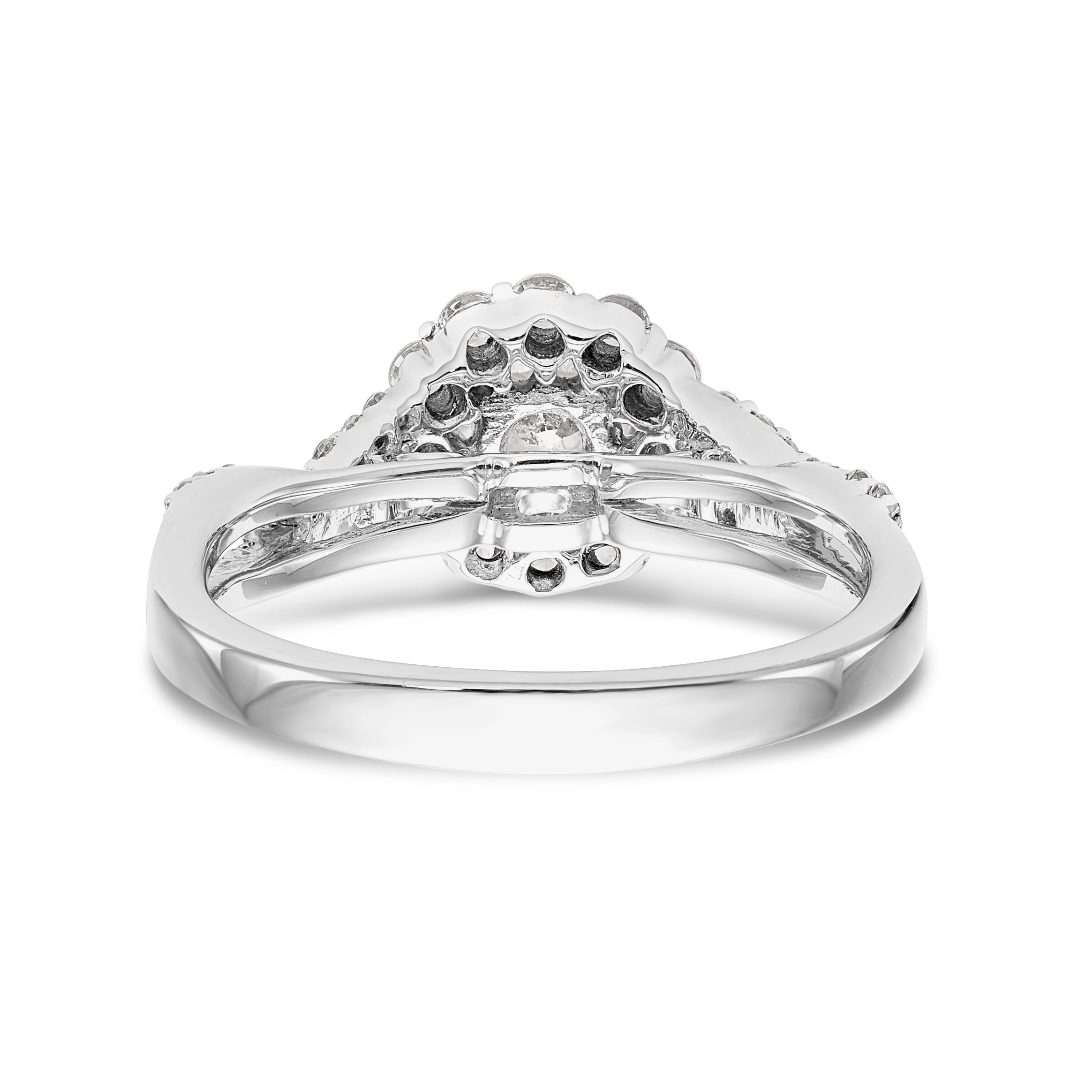 14K Weißgold Verlobungsring mit rundem simuliertem Diamanten und Halo
