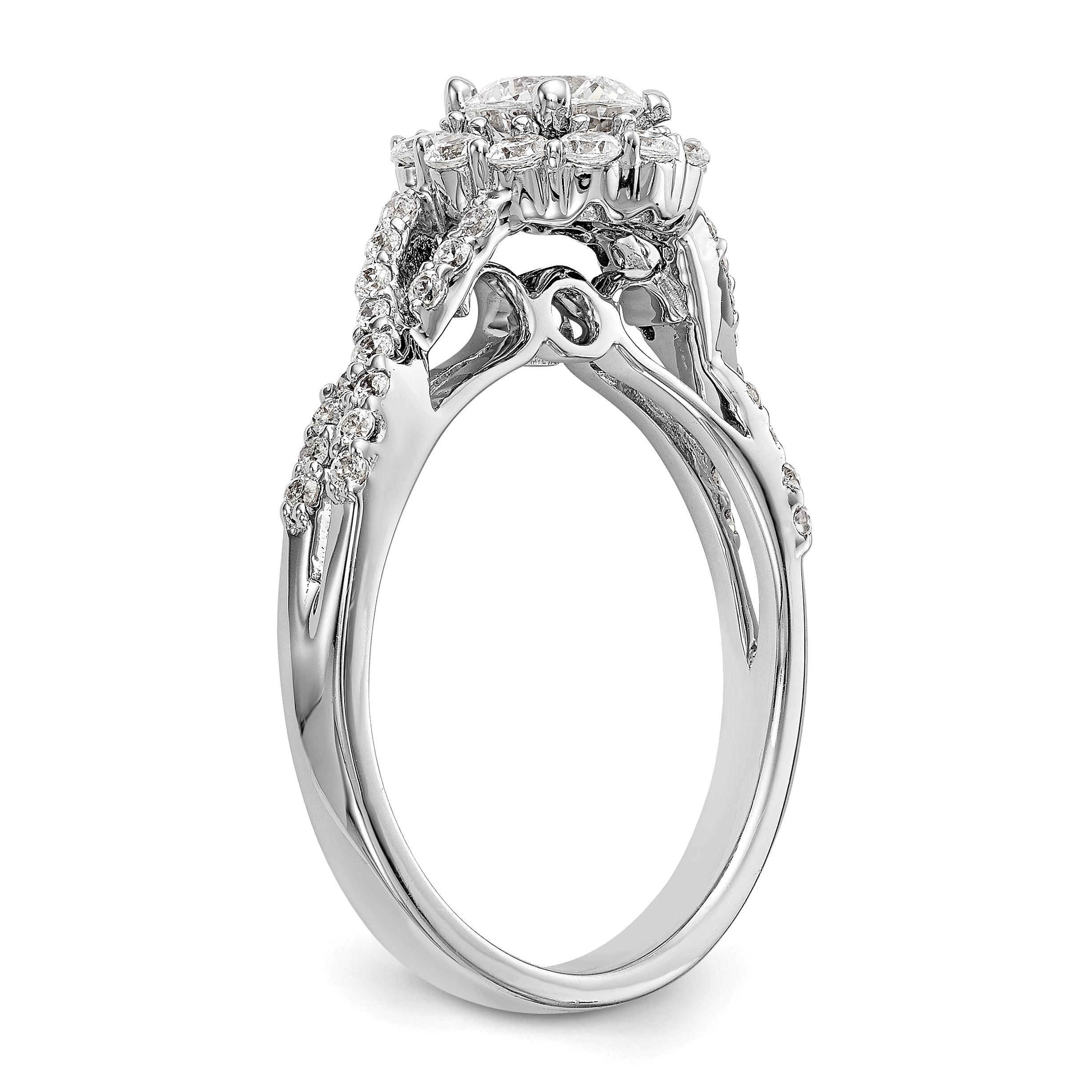 14K Weißgold Verlobungsring mit rundem simuliertem Diamanten und Halo