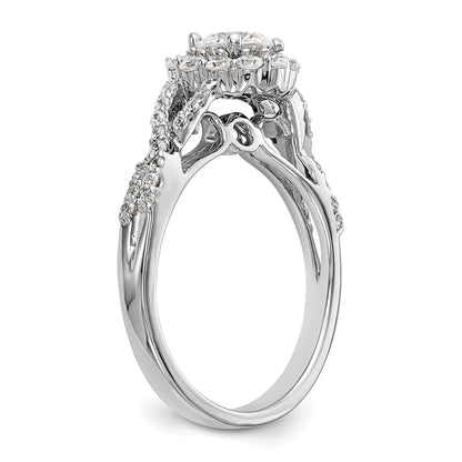 14K Weißgold Verlobungsring mit rundem simuliertem Diamanten und Halo