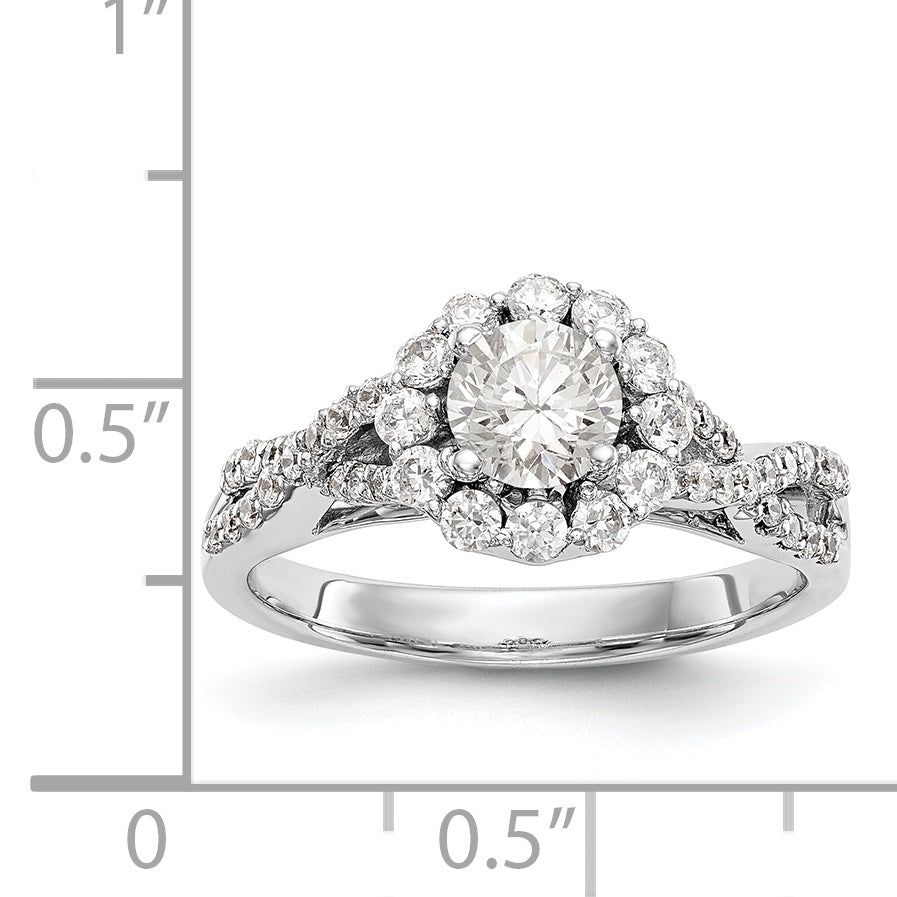 14K Weißgold Verlobungsring mit rundem simuliertem Diamanten und Halo