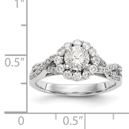 14K Weißgold Verlobungsring mit rundem simuliertem Diamanten und Halo