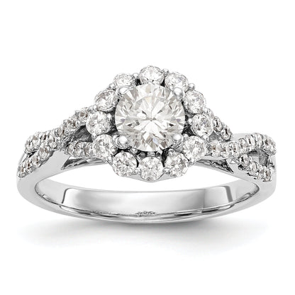 14K Weißgold Verlobungsring mit rundem simuliertem Diamanten und Halo