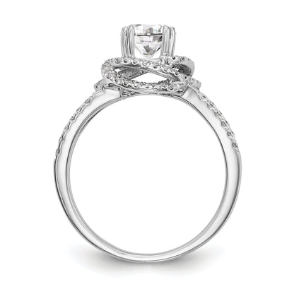 14K Weißgold Verlobungsring mit rundem simuliertem Diamant und Halo
