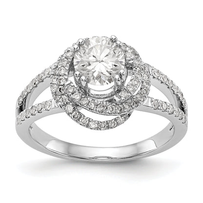 14K Weißgold Verlobungsring mit rundem simuliertem Diamant und Halo