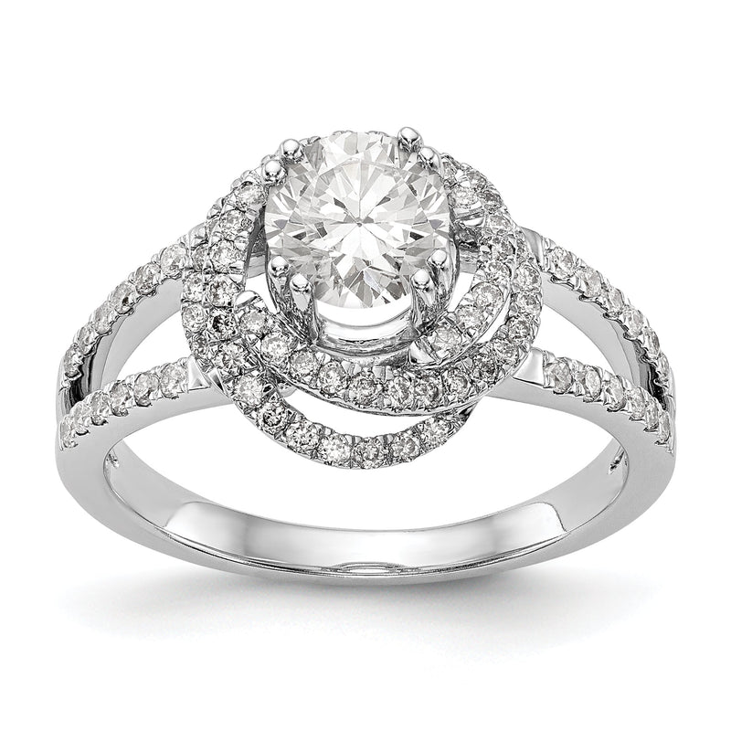 14K Weißgold Verlobungsring mit rundem simuliertem Diamant und Halo