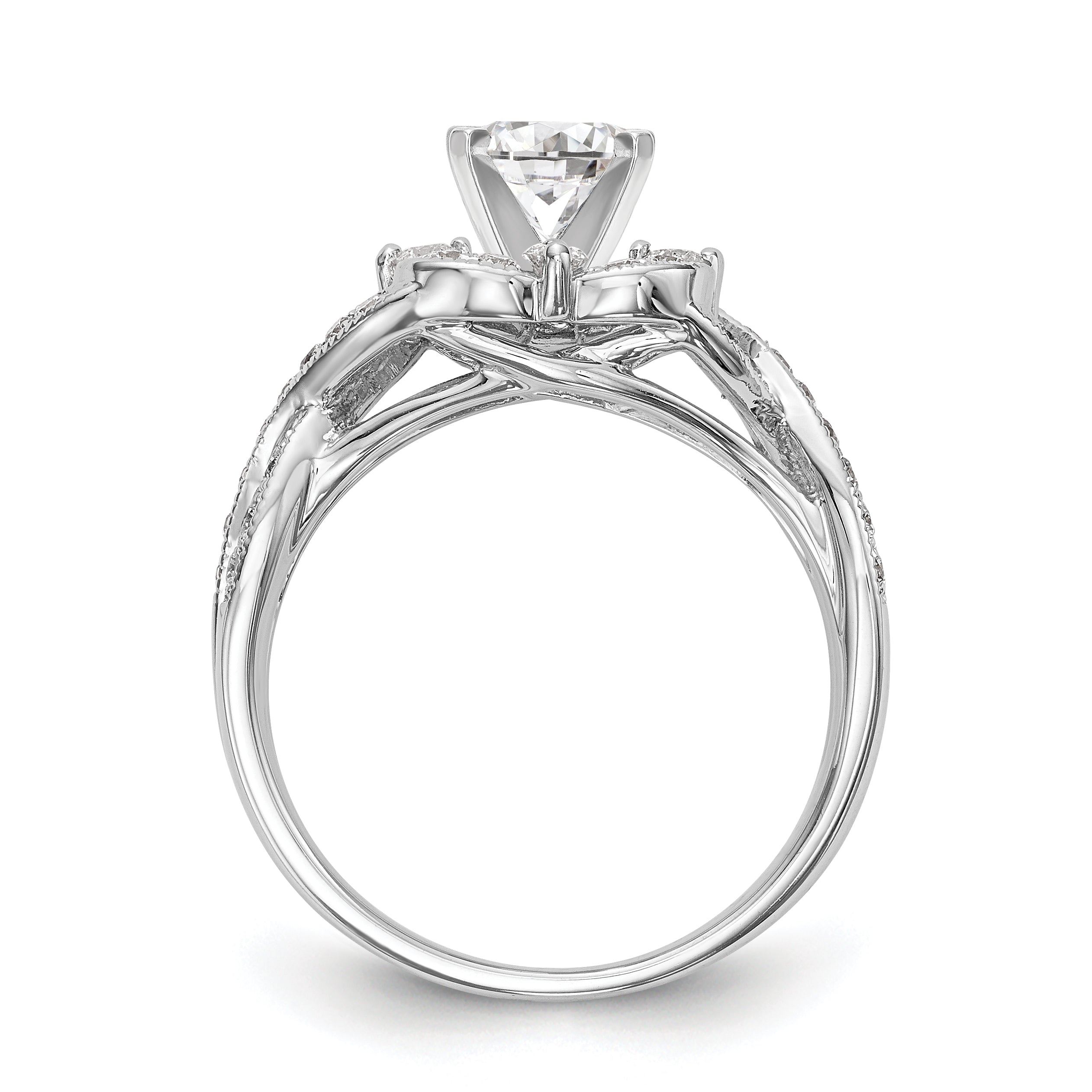 14K Weißgold Verlobungsring mit Halo, Kissenschliff und Krappenfassung