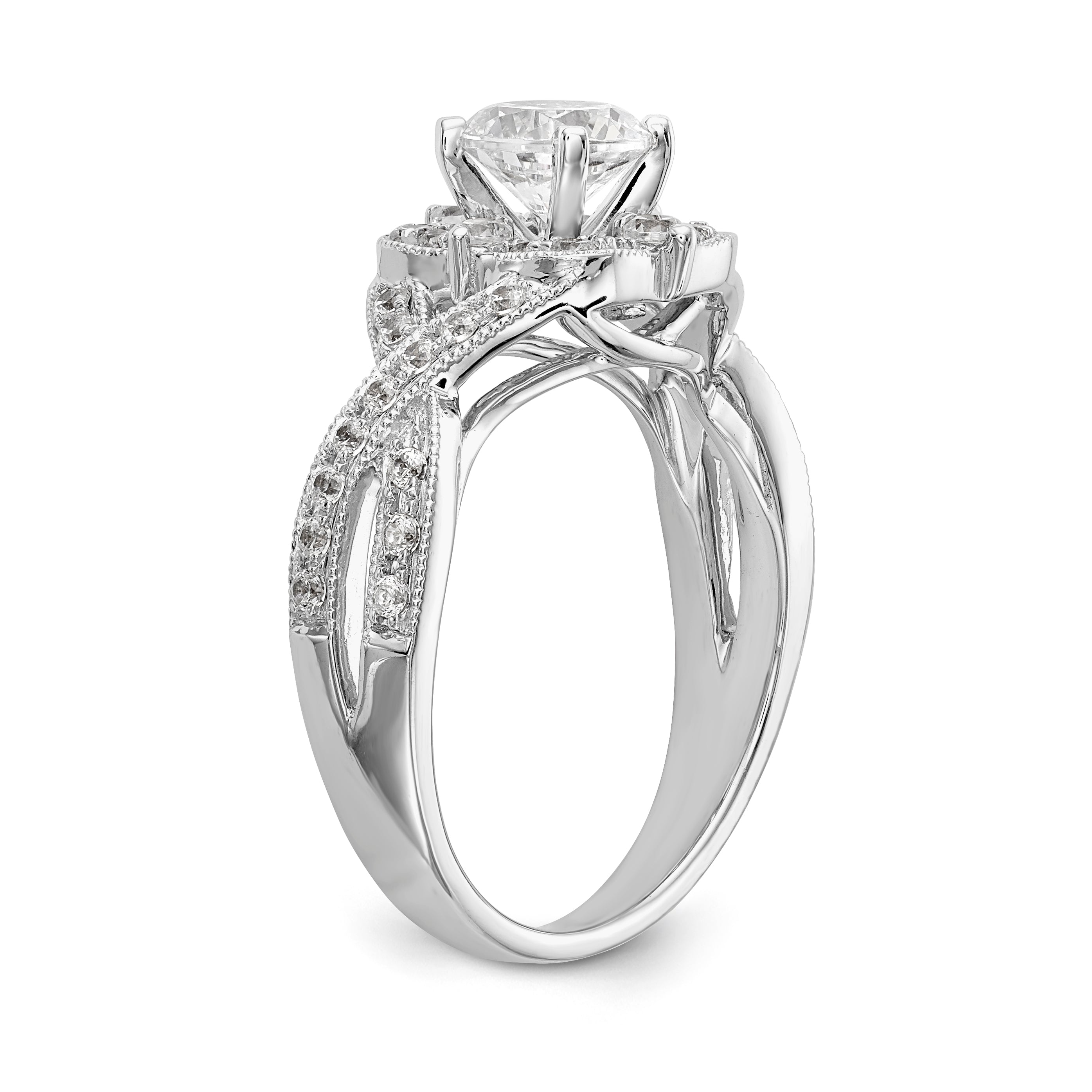 14K Weißgold Verlobungsring mit Halo, Kissenschliff und Krappenfassung