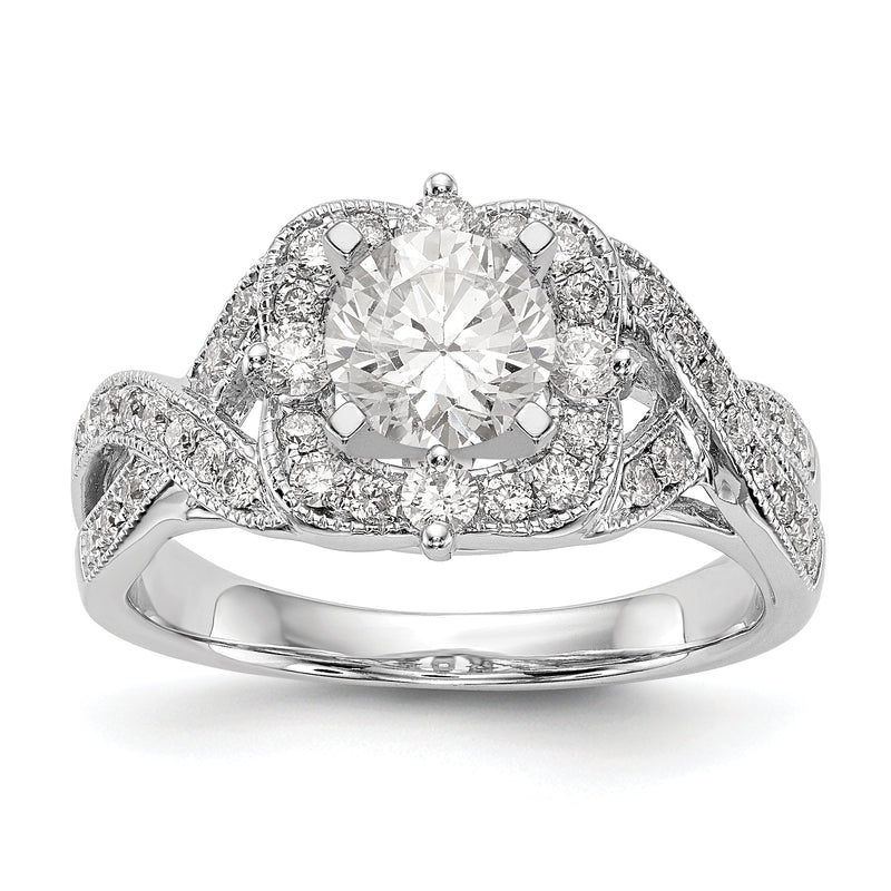14KW Verlobungsring mit Halo, simuliertem Diamant im Kissenschliff und Krappenfassung