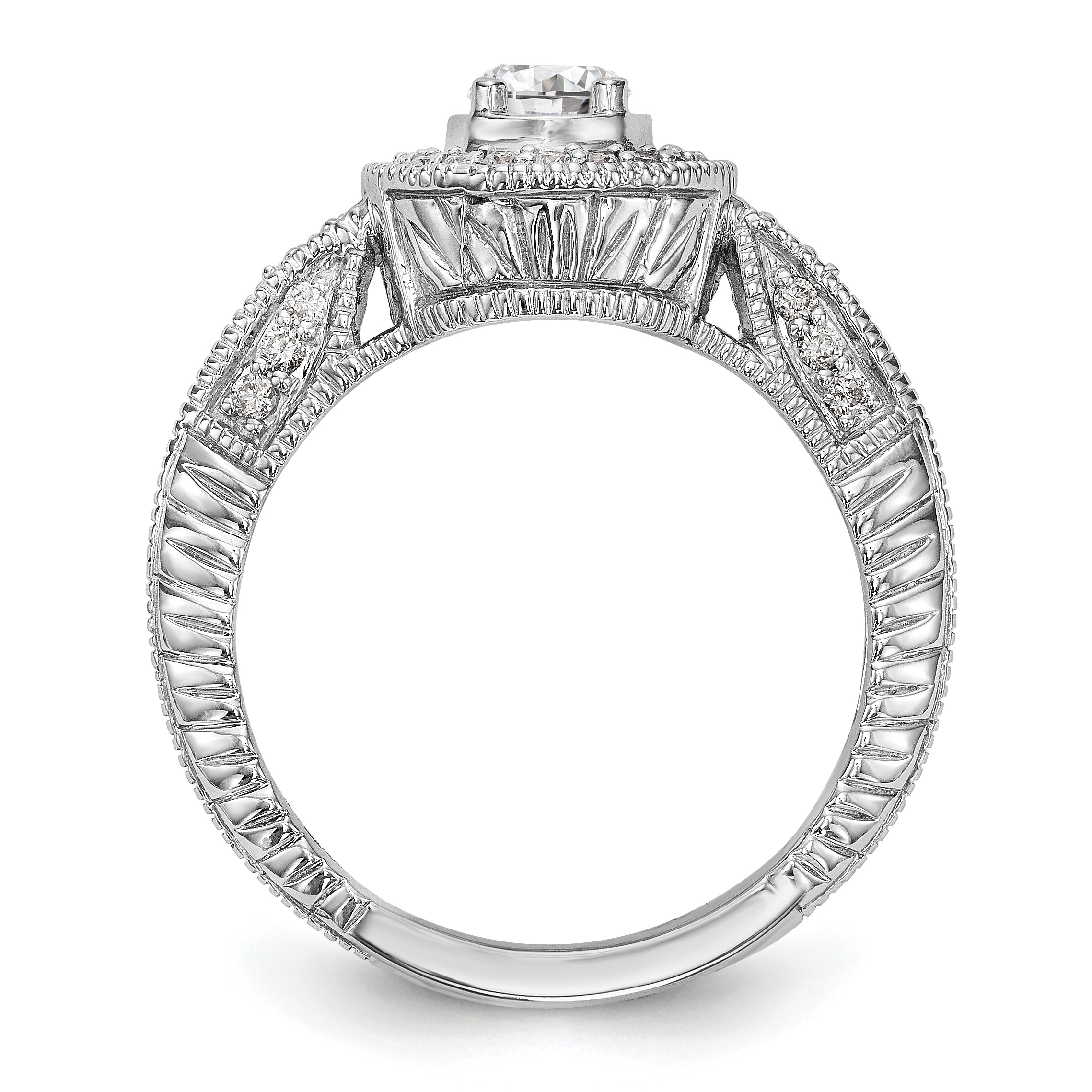14K Weißgold Verlobungsring mit rundem simuliertem Diamanten und Halo