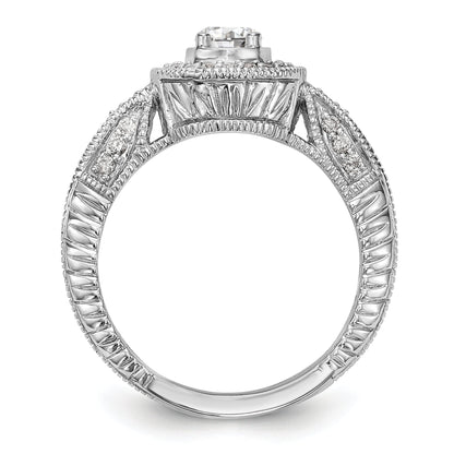14K Weißgold Verlobungsring mit rundem simuliertem Diamanten und Halo