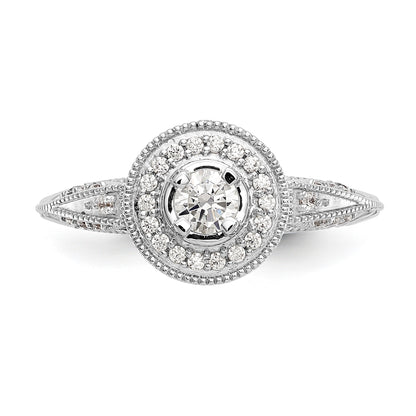 14K Weißgold Verlobungsring mit rundem simuliertem Diamanten und Halo