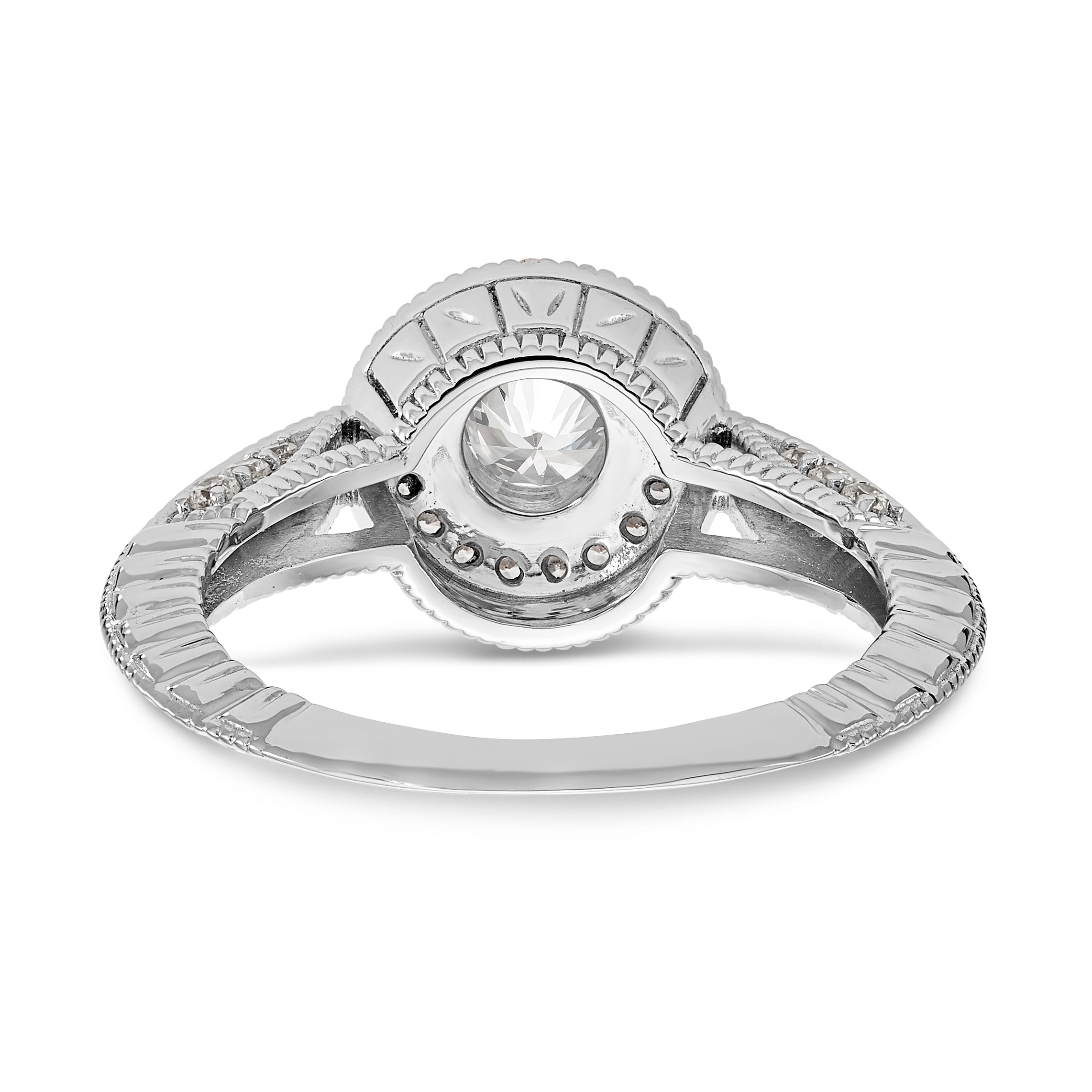 14K Weißgold Verlobungsring mit rundem simuliertem Diamanten und Halo