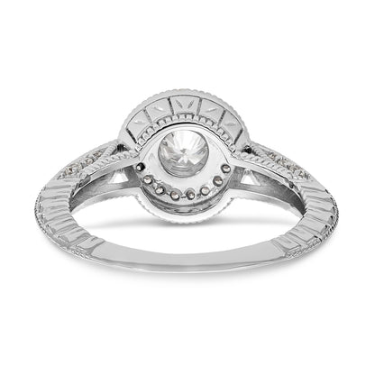 14K Weißgold Verlobungsring mit rundem simuliertem Diamanten und Halo