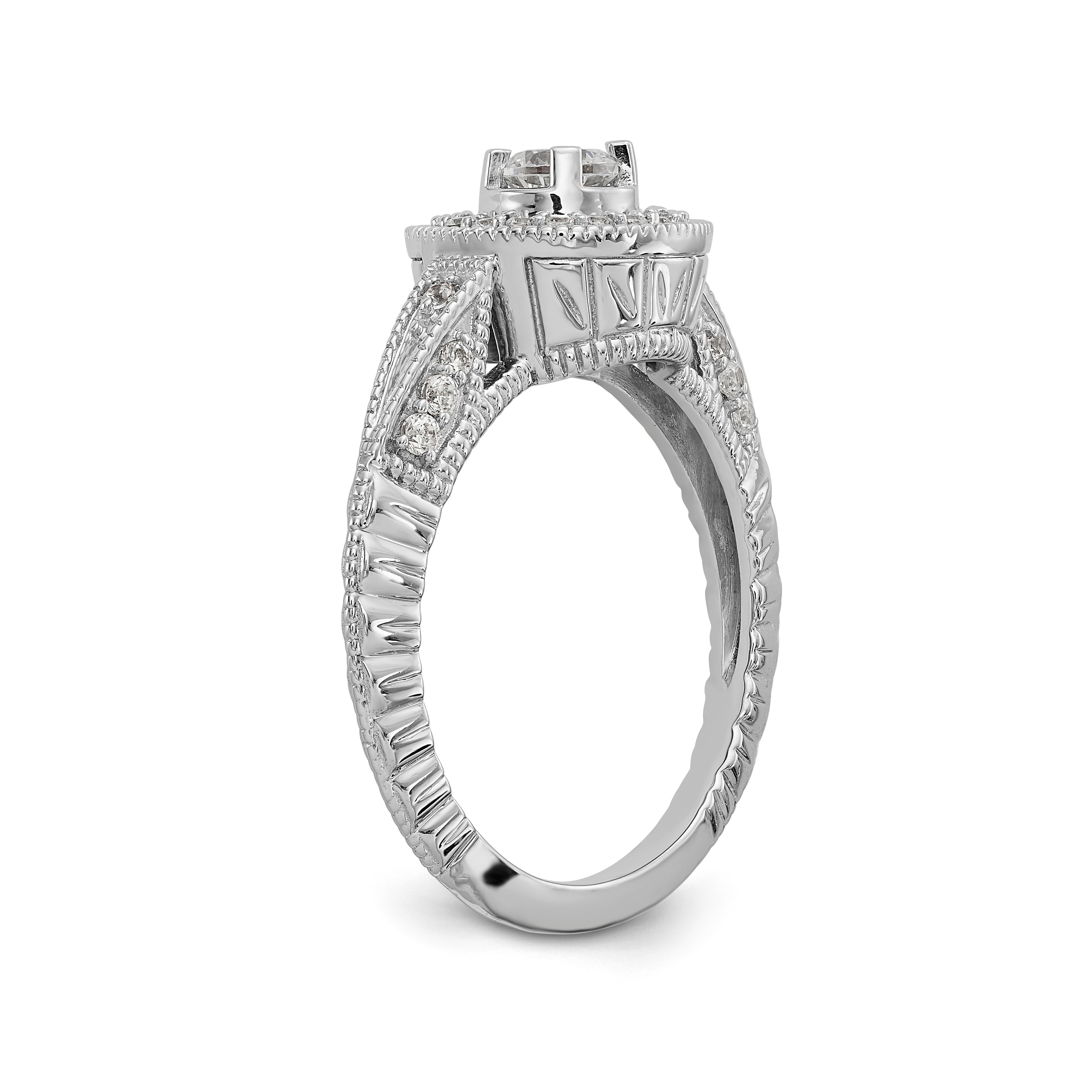 14K Weißgold Verlobungsring mit rundem simuliertem Diamanten und Halo